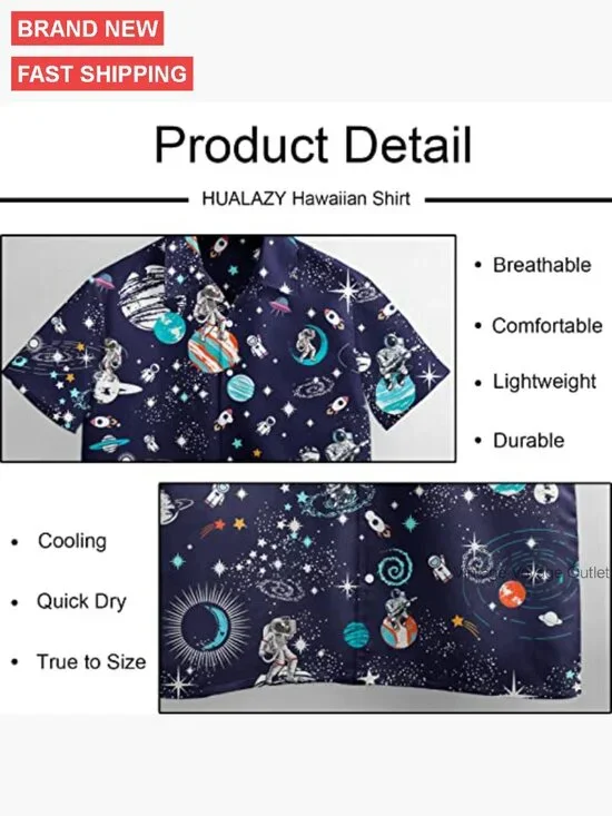 Men's Hawaiian Button Down Shirt Big Tall Loose Fit Short Sleeve Party - Picture 4 of 7